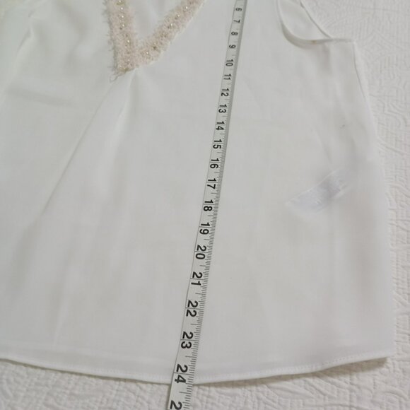 Zara Basic Collection White V-Neck Sleeveless Top With Fringe Trim Size L - Picture 7 of 8